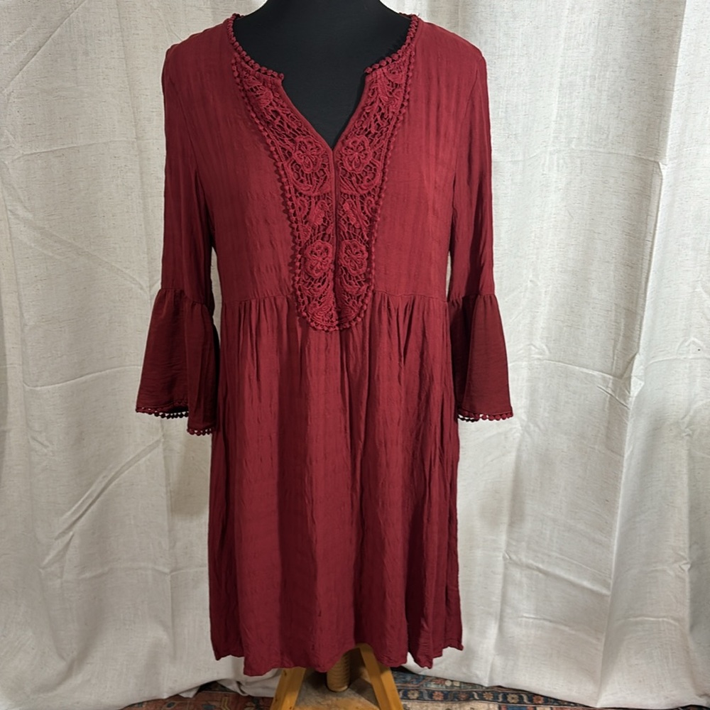 Knox Rose Burgundy Bohemian Mini Dress or Tunic Top